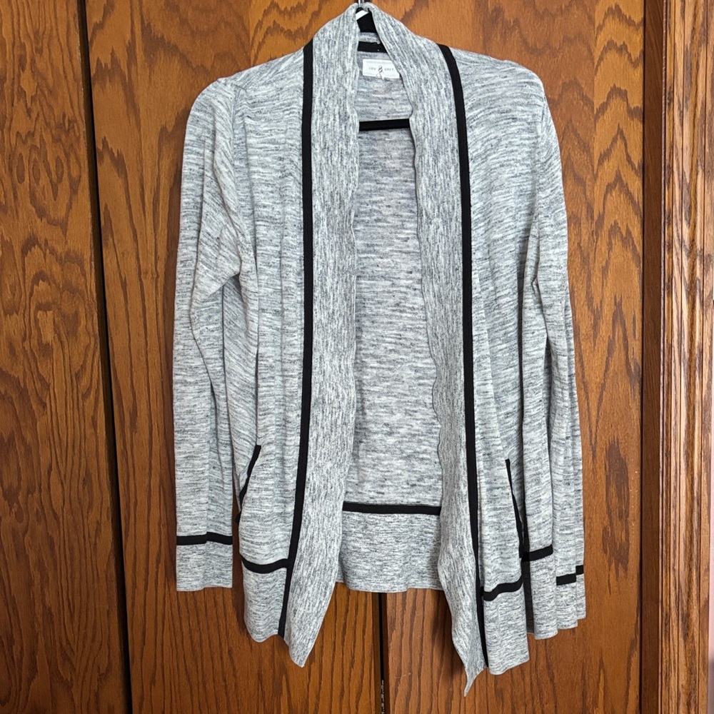 Lou & Grey Heathered Gray Cardigan with Black Trim